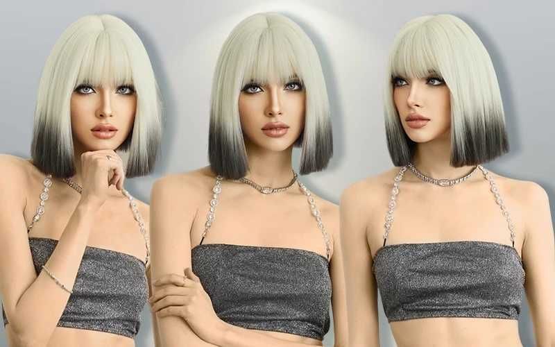 Black Part Straight Wig Bangs with Heat-friendly fiber detail view 1