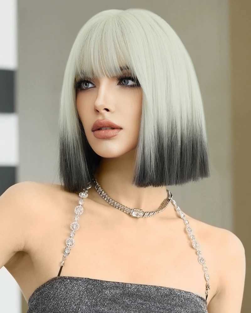 Black Part Straight Wig Bangs with Heat-friendly fiber detail view 4