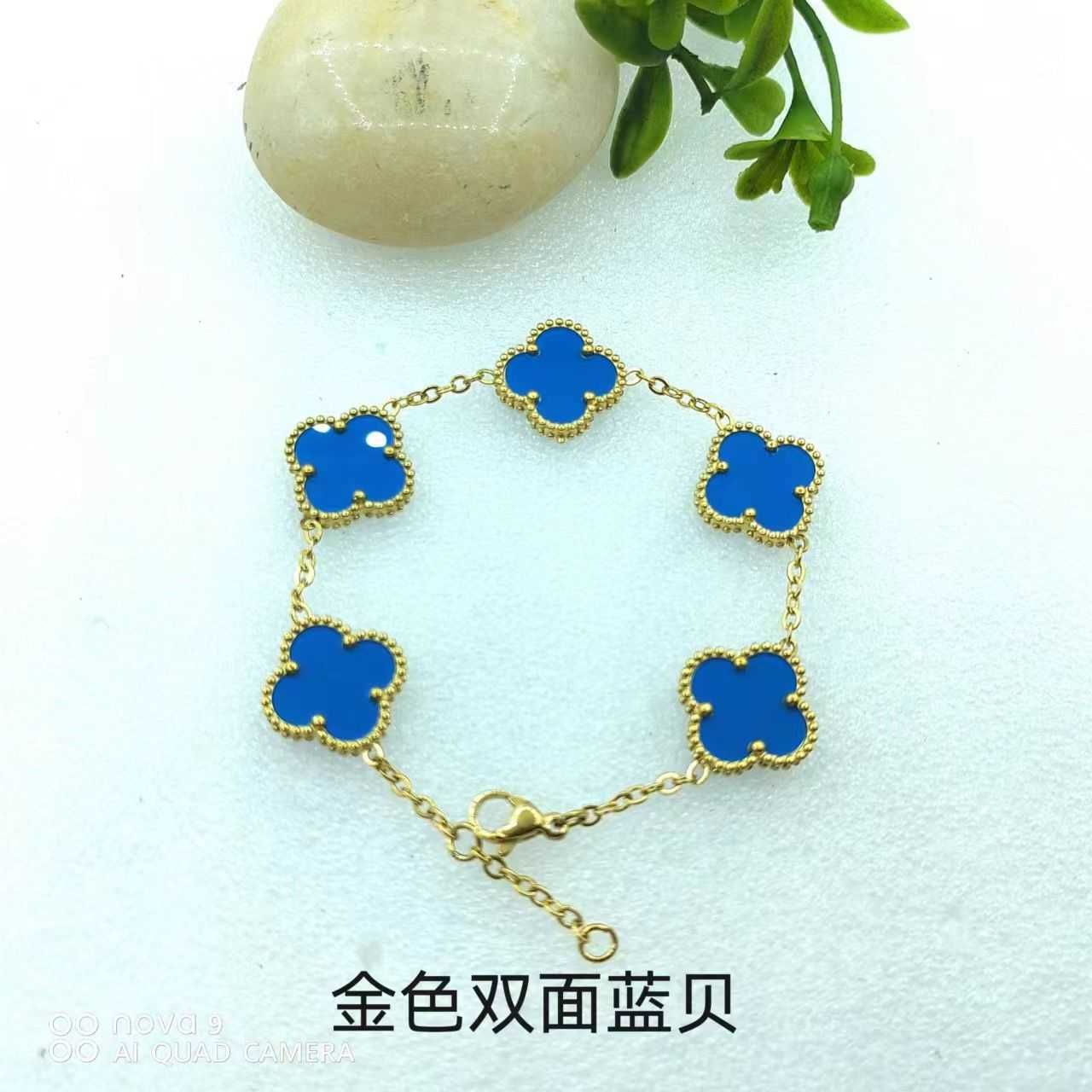 Gold Double Sided Blue Shell Four Leaf