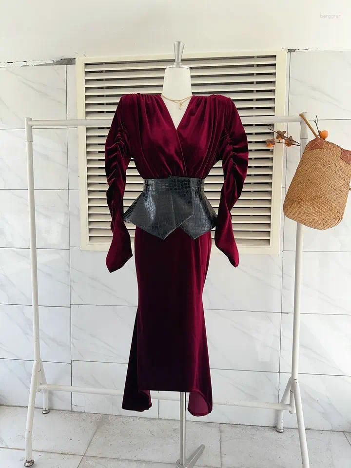 Wine red with belt