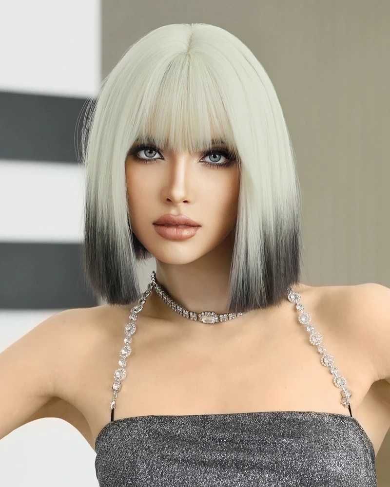 Black Part Straight Wig Bangs with Heat-friendly fiber detail view 5