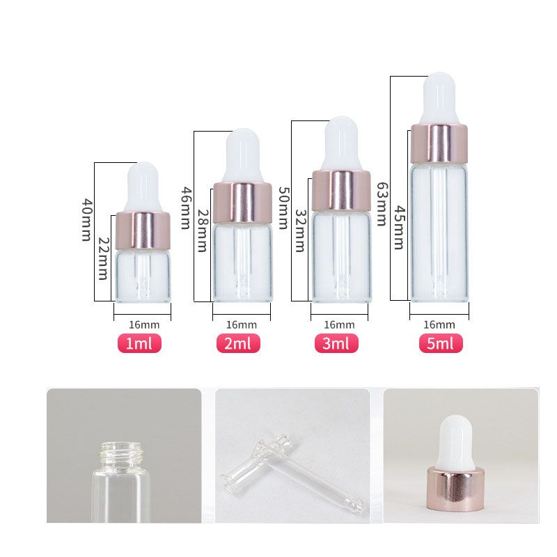 Bouteille transparente de 5 ml Bouchon en or rose