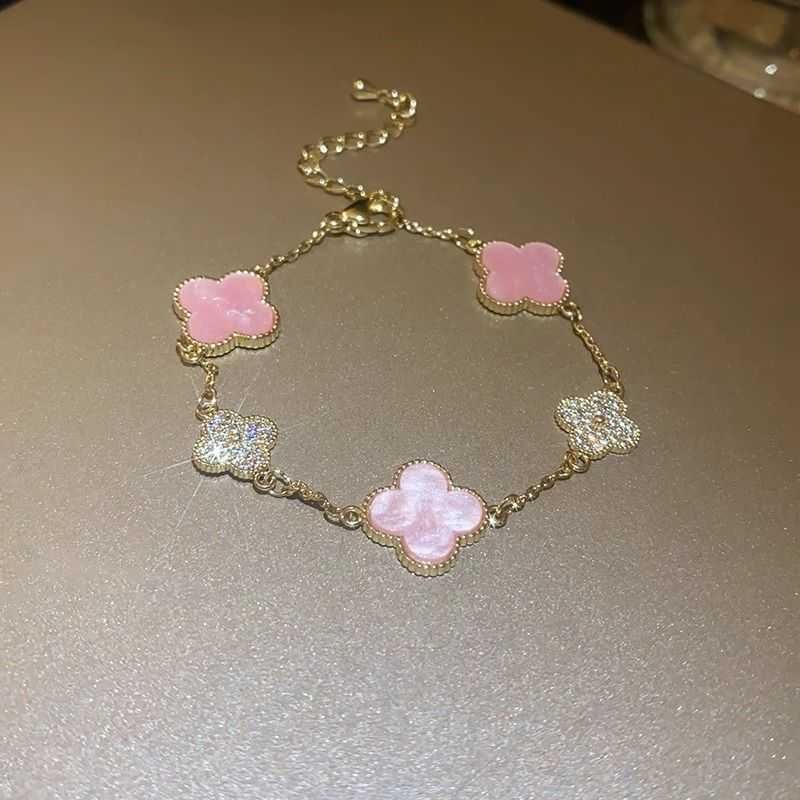 Pink White Stone Flower Bracelet