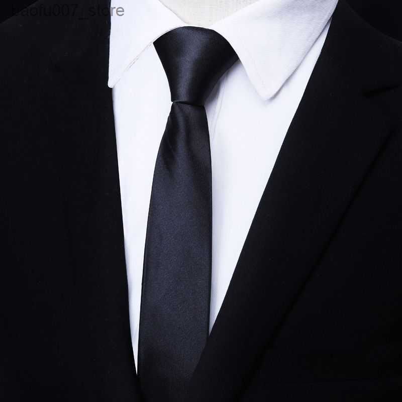 5cm（ハンドスタイル）黒い滑らかなネクタイ