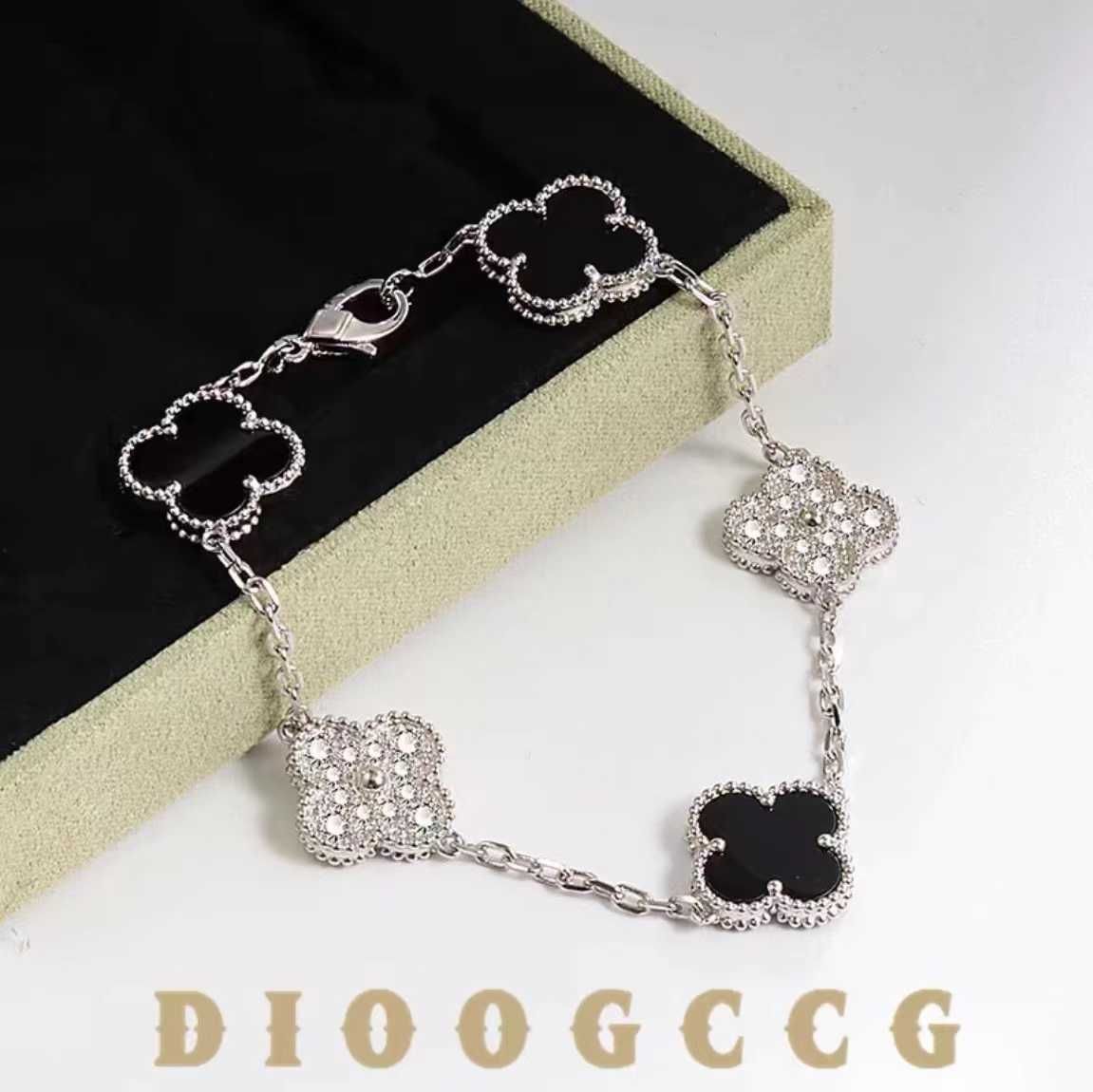 Panda -stijl Black Agate Diamond Silver