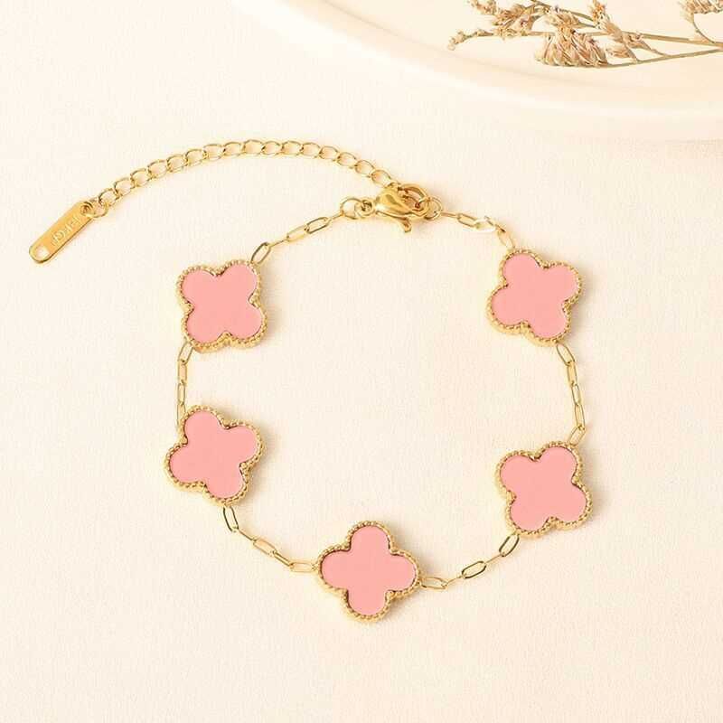 Gold Pink Four Leaf Grass Bracelet