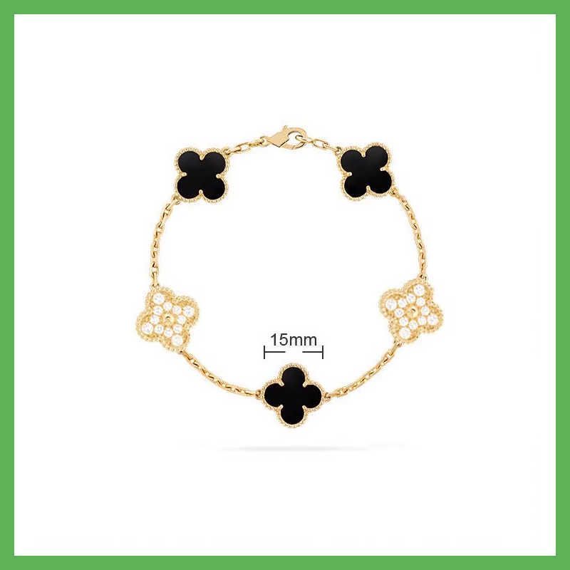 Five Flower Bracelet - Gold - Black Ag17