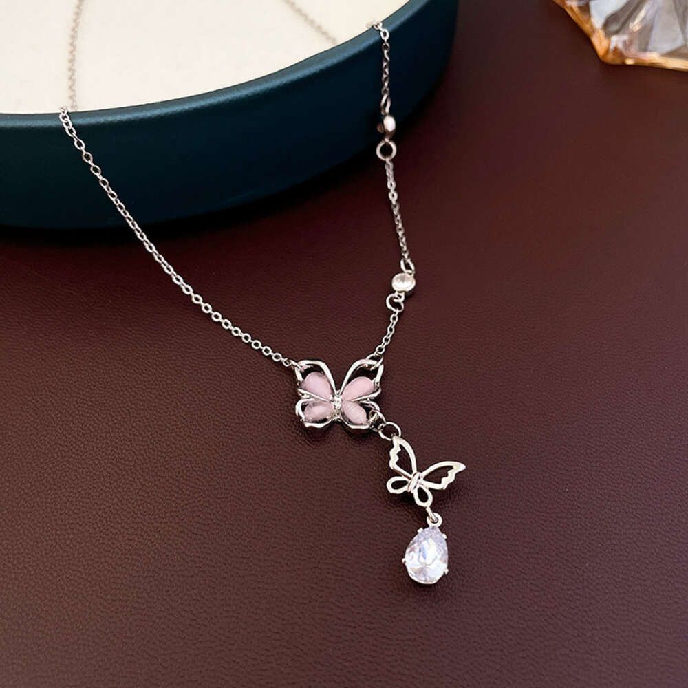 Collier - rose - Double papillon