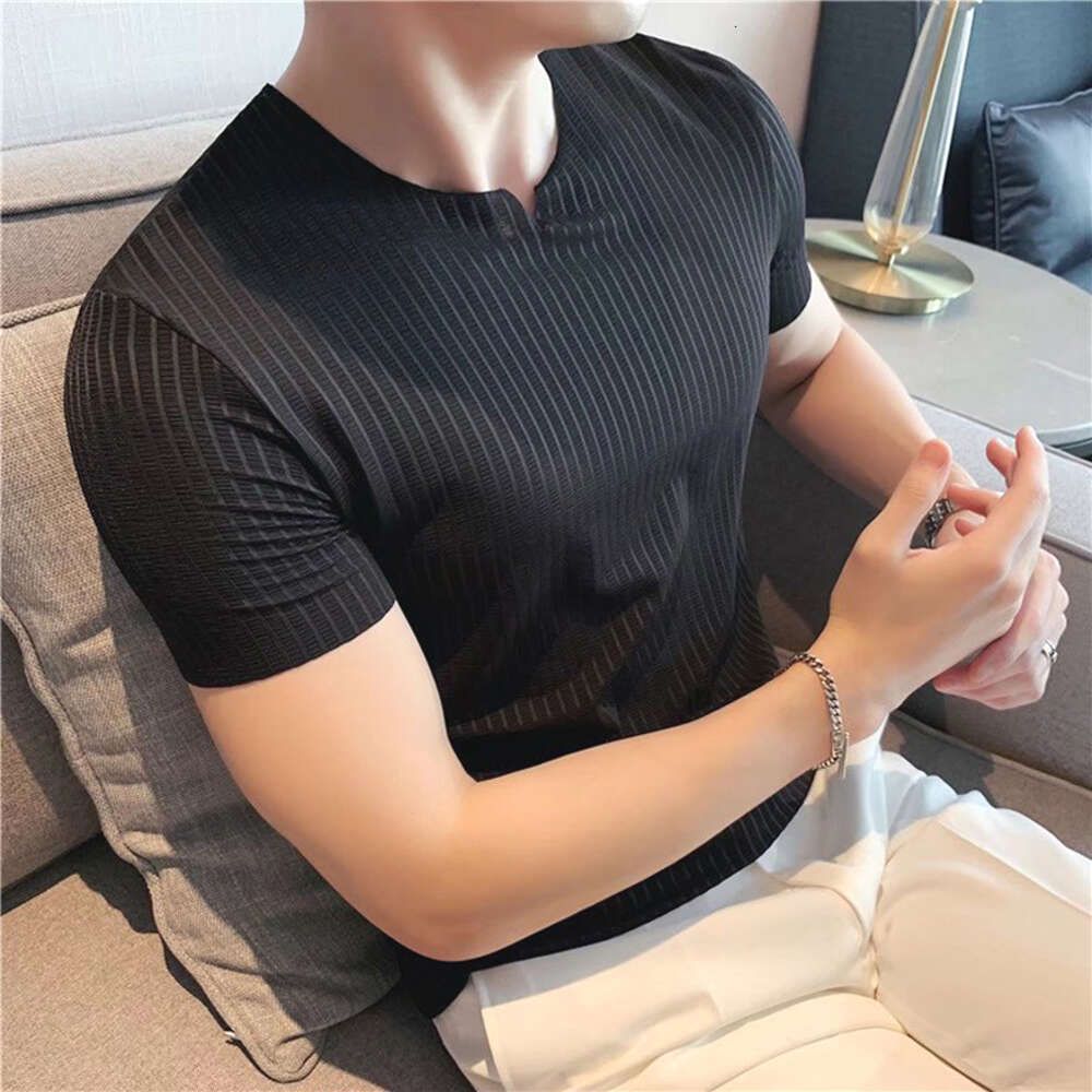 Ice Silk Henry Neck T-shirt Black