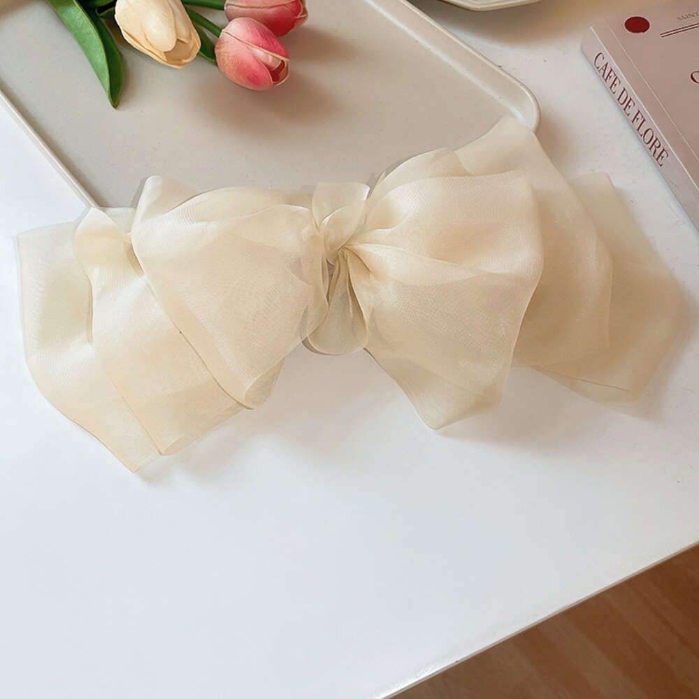 13 # Hairpin - Beige Mesh Bow