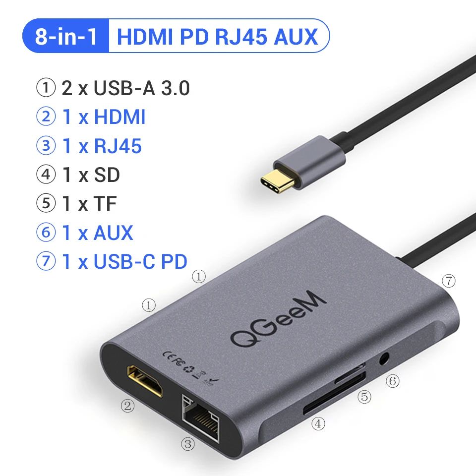 Couleur: 8 ports Hub Alloy