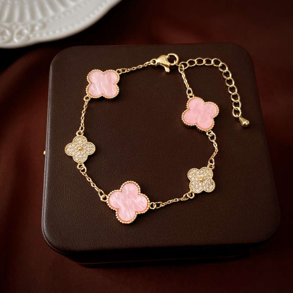 1 # Armband rosa Blume echtes Gold