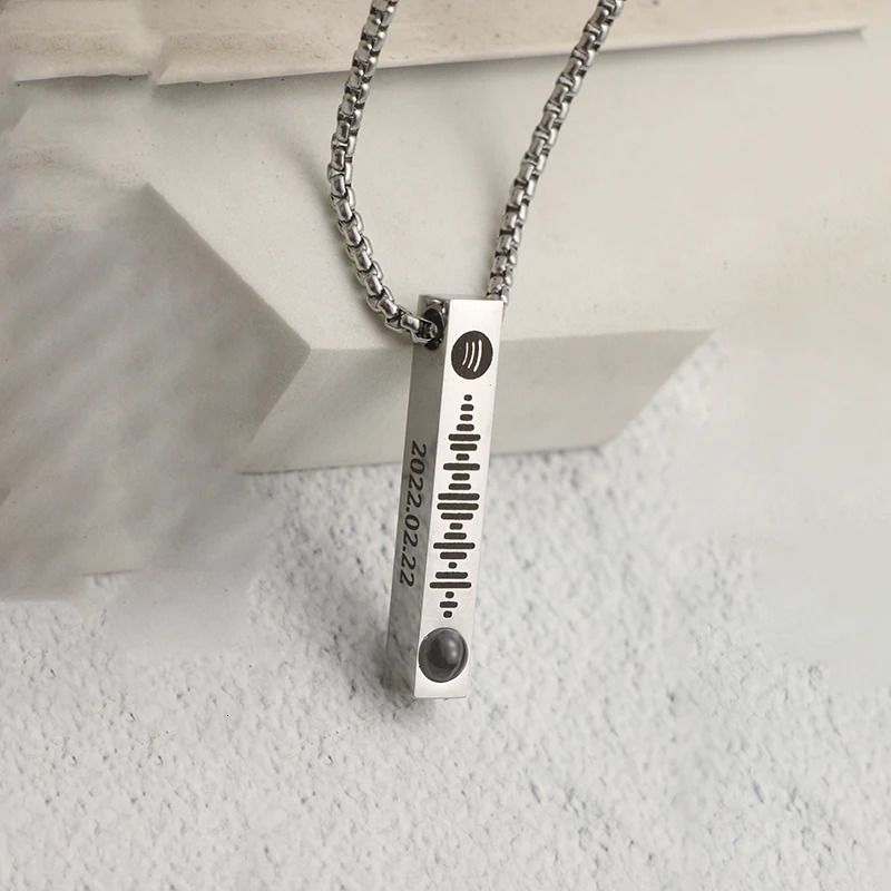 Necklace Silver-Text Carve 3 Side