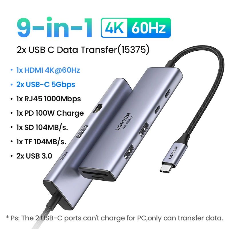 Färg: 9in1 HDMI RJ45 2USBC