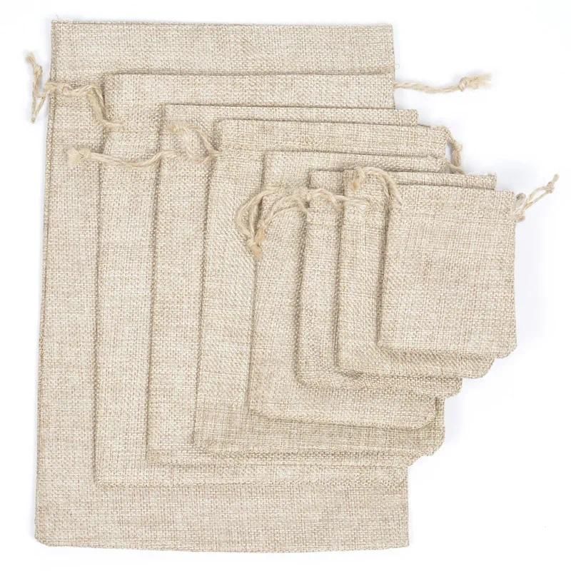 khaki Linen bag Hemp rope 15x20cm