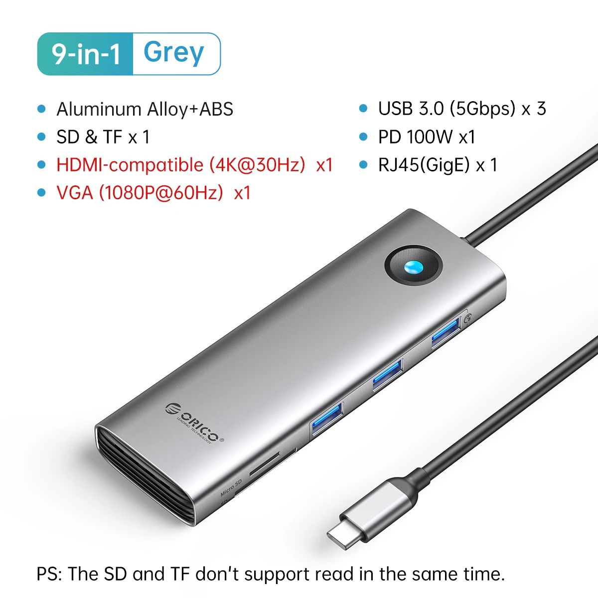 Color:Grey 9in1 30Hz VGA