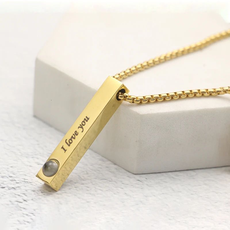 Necklace Gold-Text Carve 4 Side