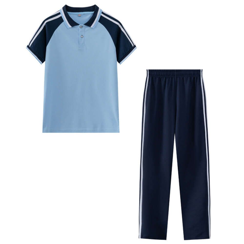 1)Light blue short sleeved set T-shirt