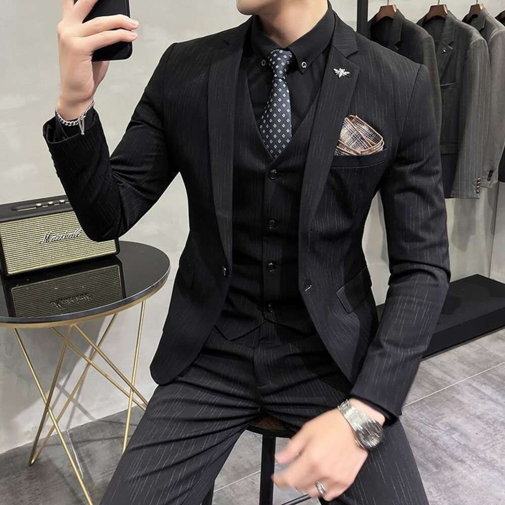 Black Suit+vest+pants Shirt+tie