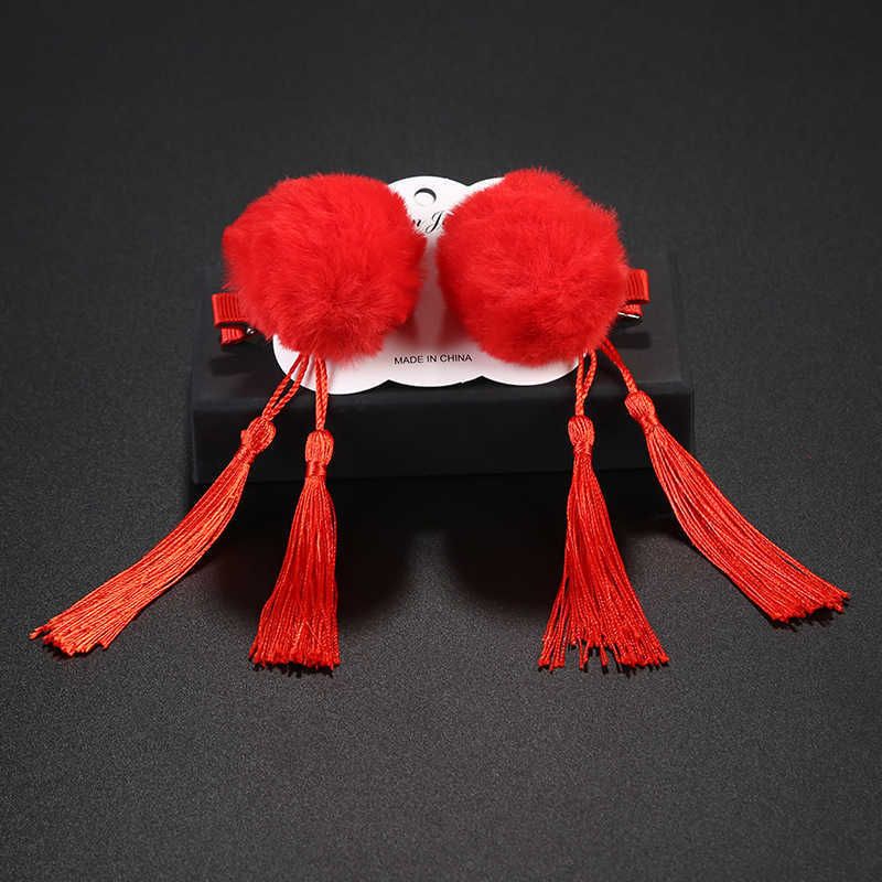 1 # Pair of Big Red Hair Ball Tassel H