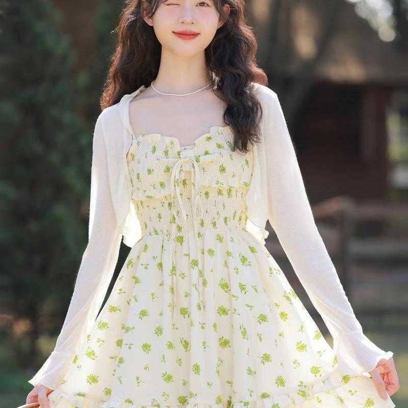 Green Flower Single Piece Dress