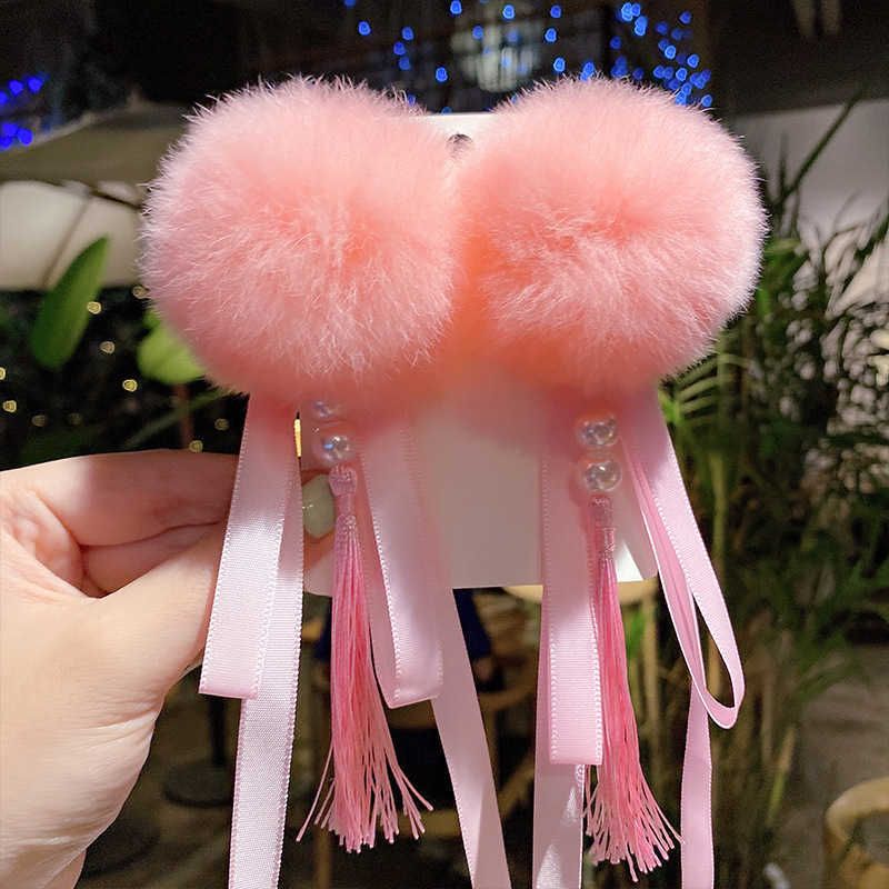 12# Pink Hairball Ribbon Tassel Hairpi