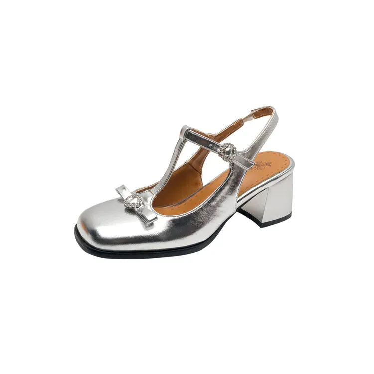 Silver T-strap Pumps