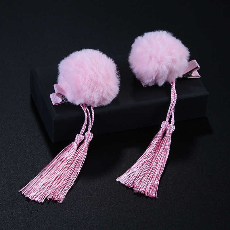 2 # # Pink Ball Tassel Hair Clip Pair