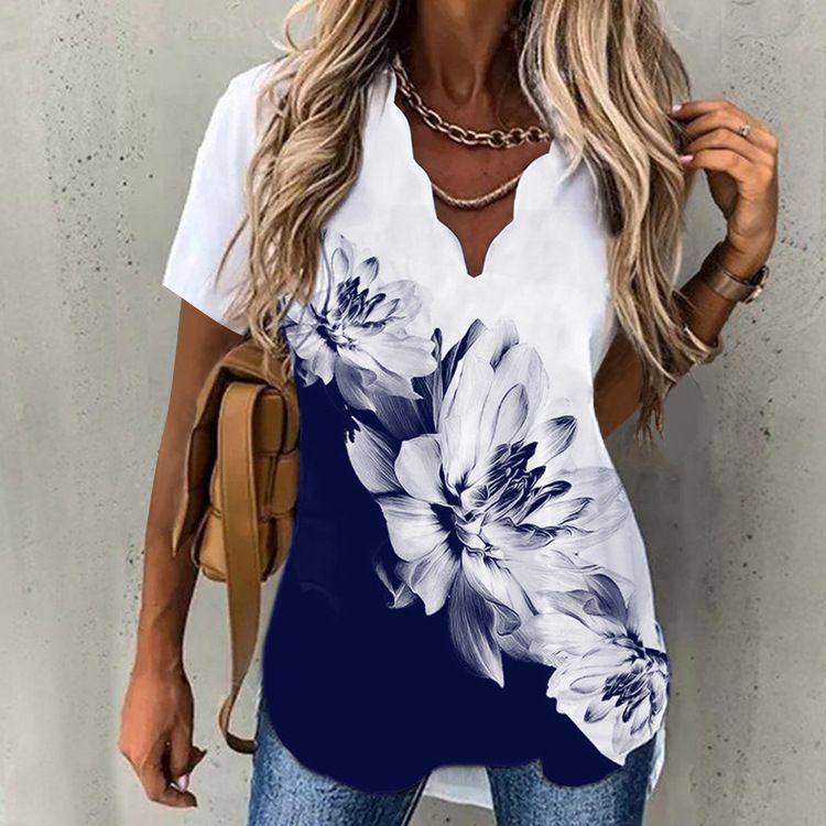 Large Blue Flower-Short Sleeve