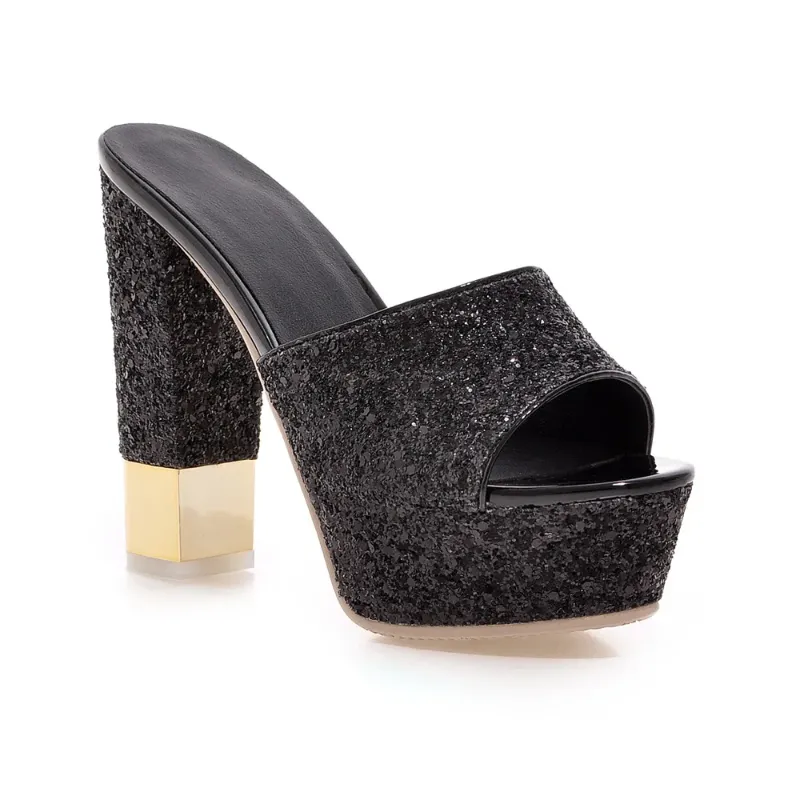 Glitter Black Slides