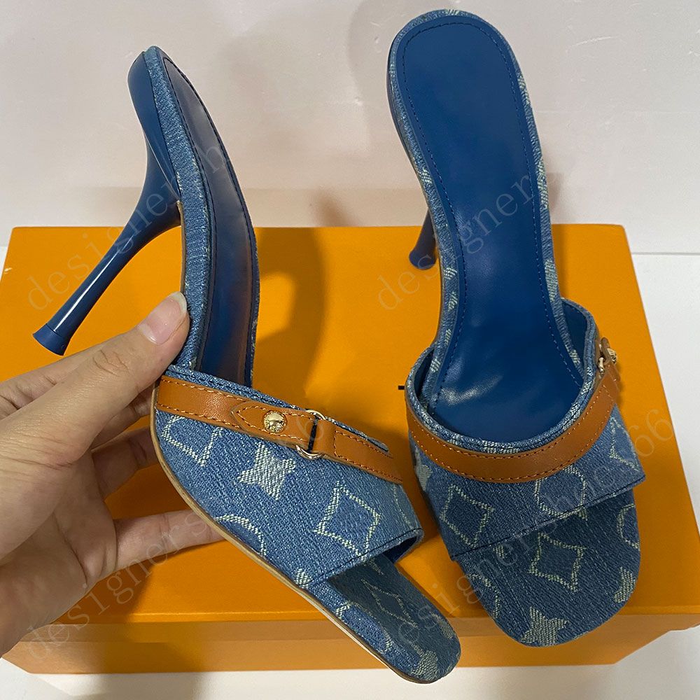 Blue denim high heel