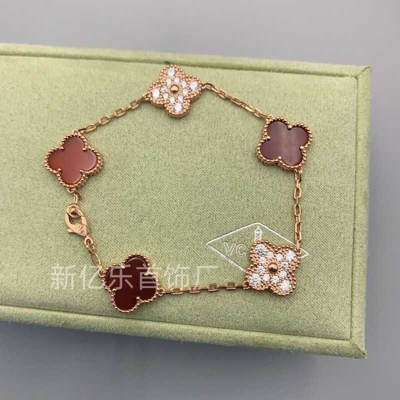 Roségoldener roter Achat + Volldiamant-Armband