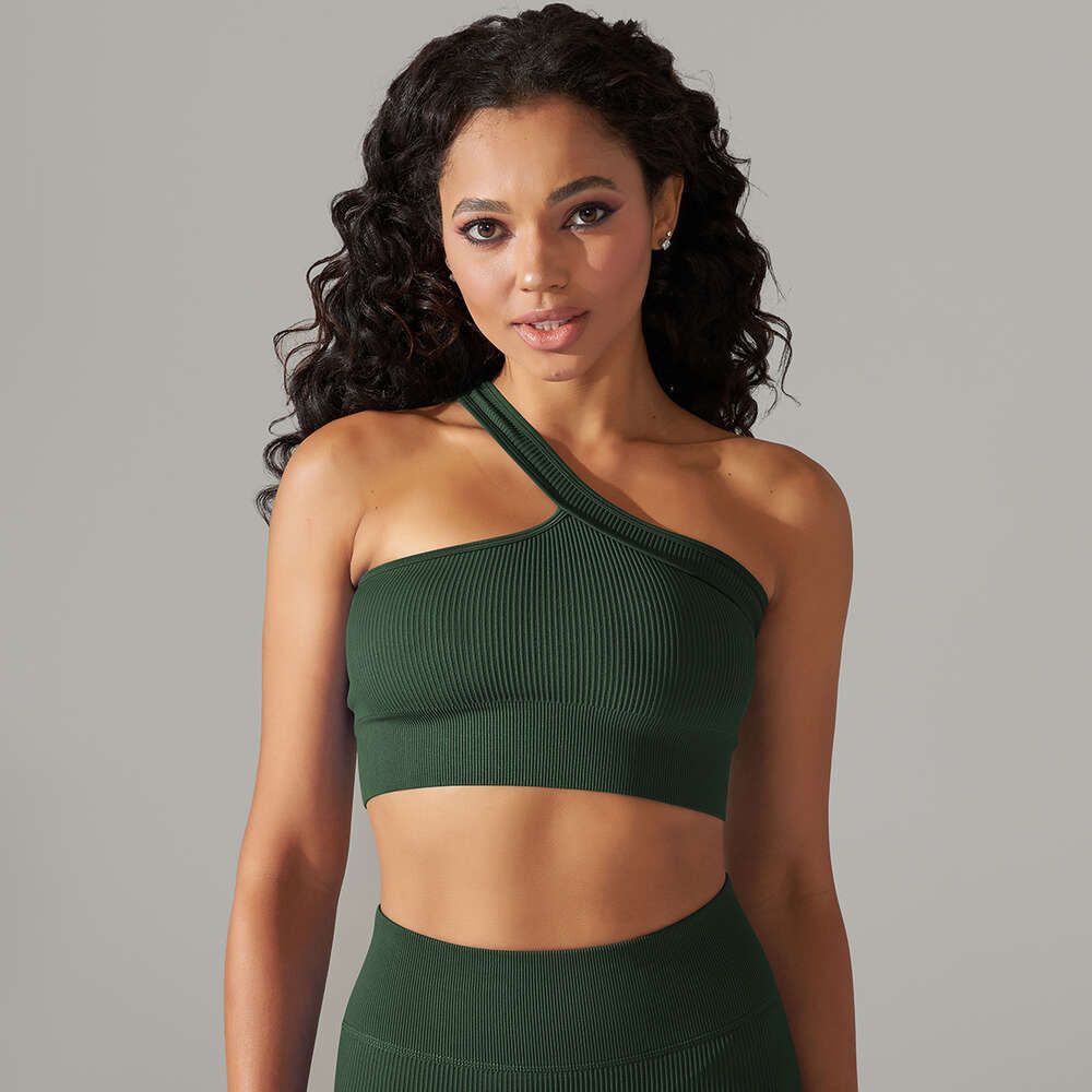 6612 One Shoulder Bra  Dark Green