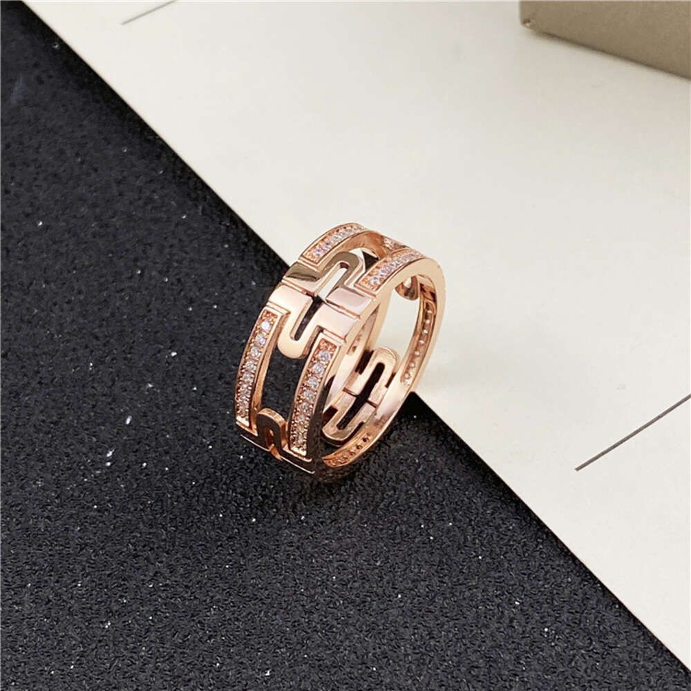 Paper Clip Ring with Diamond. Rose Color