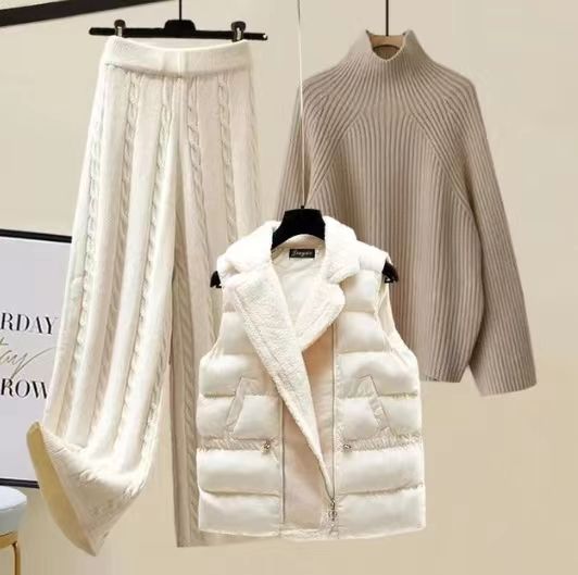 Rice-white sweater + trousers + vest