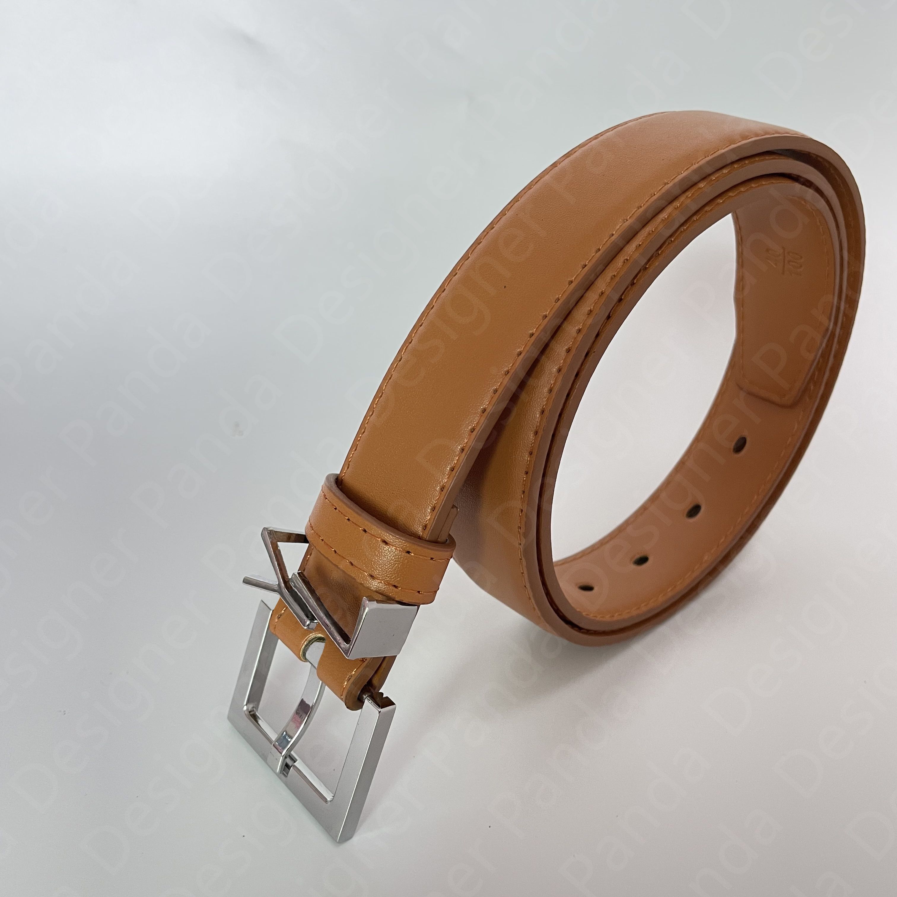 Silver buckle + brown belt