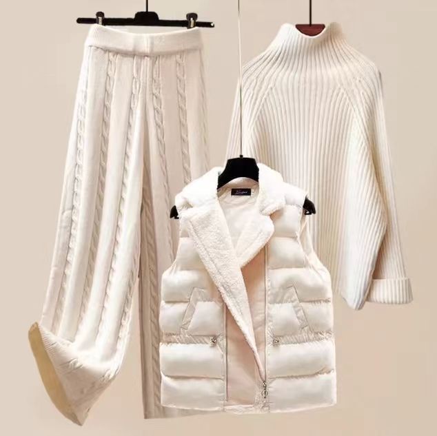 Rice-white sweater + trousers + vest