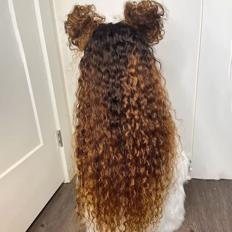 Hd Lace Wig Brazilian Hair Kinky woman Curly Ombre Brown view 3