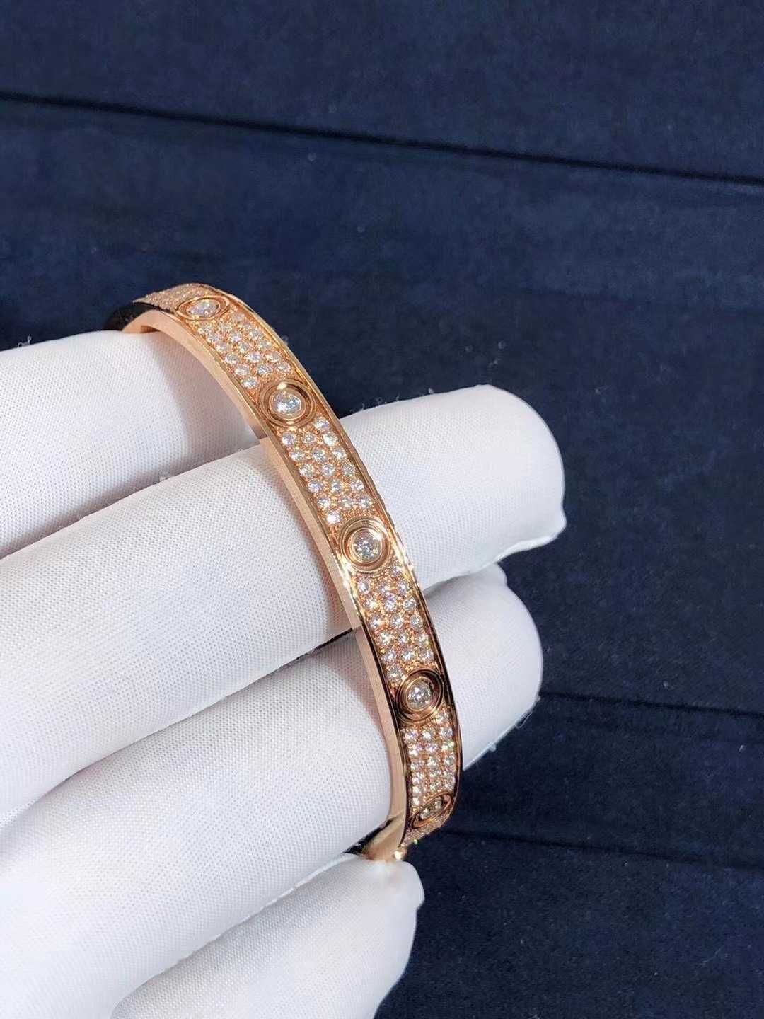 Розовое золото, широкий браслет с бриллиантами, 6 мм, полный размер S