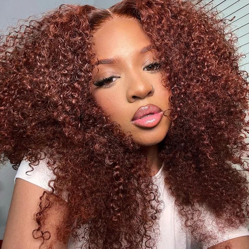 Mogolian Reddish Brown Jerry Curly 13x4 Lace Front Wig 250%Remy view 3