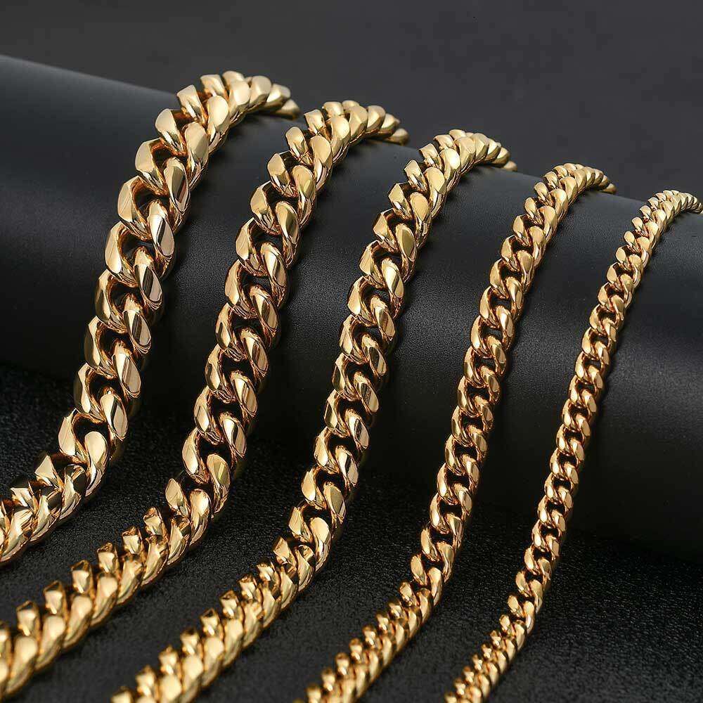 Gold (width 6mm)-Necklace 16 Inches (l