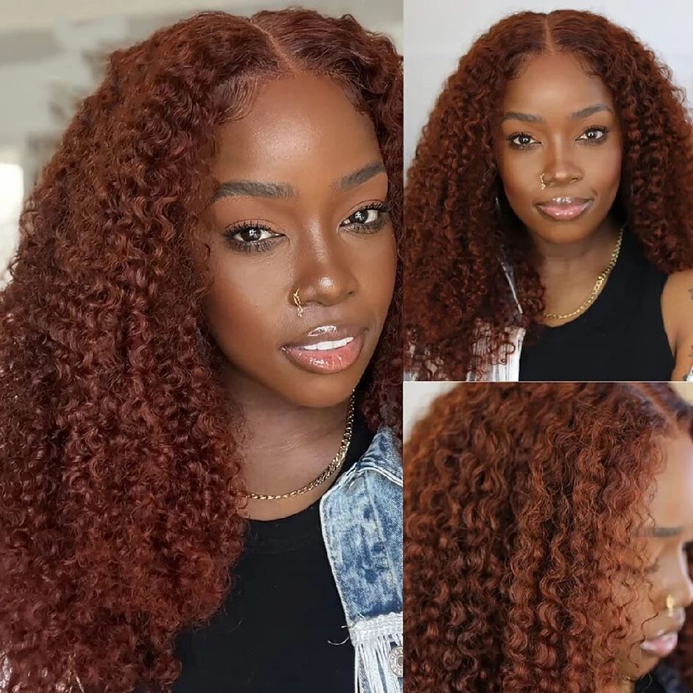 Mogolian Reddish Brown Jerry Curly 13x4 Lace Front Wig 250%Remy view 2