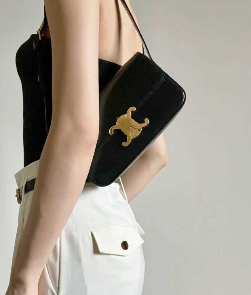 Golden Logo Leather Shoulder Strap