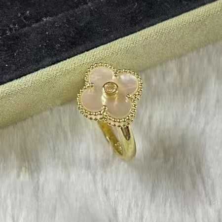 Gold Inlaid Diamond White Shell Ring