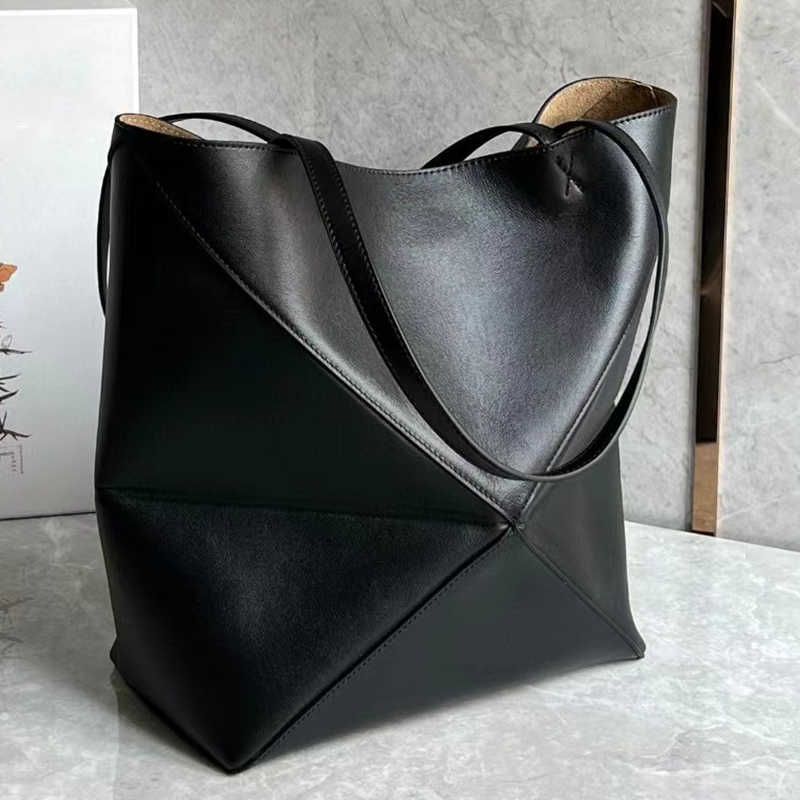 Folding Bag 25.5cm Black Factory Leather