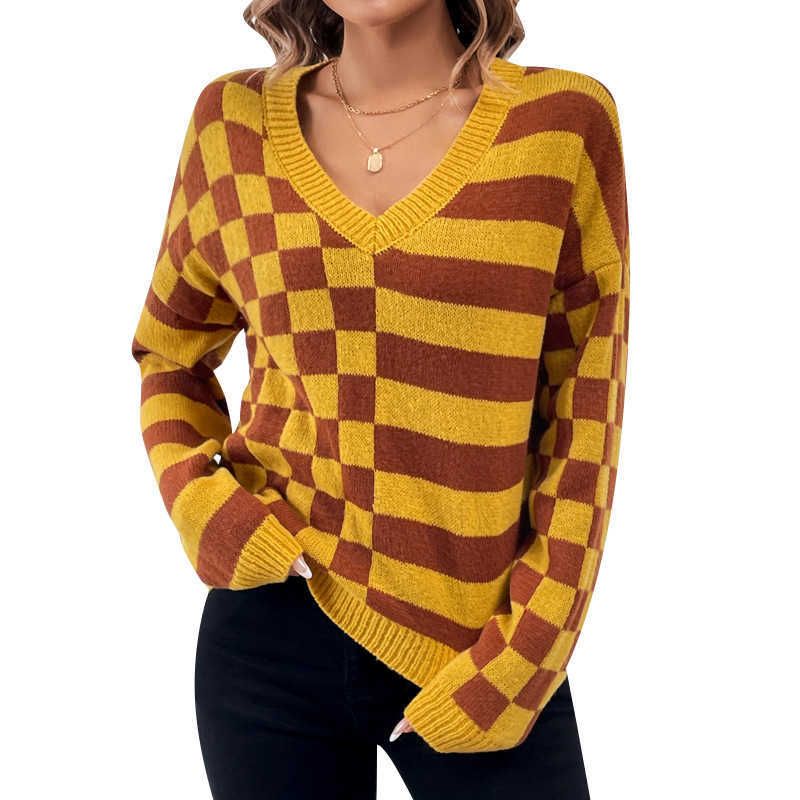 Yellow Brown Pullover Sweater