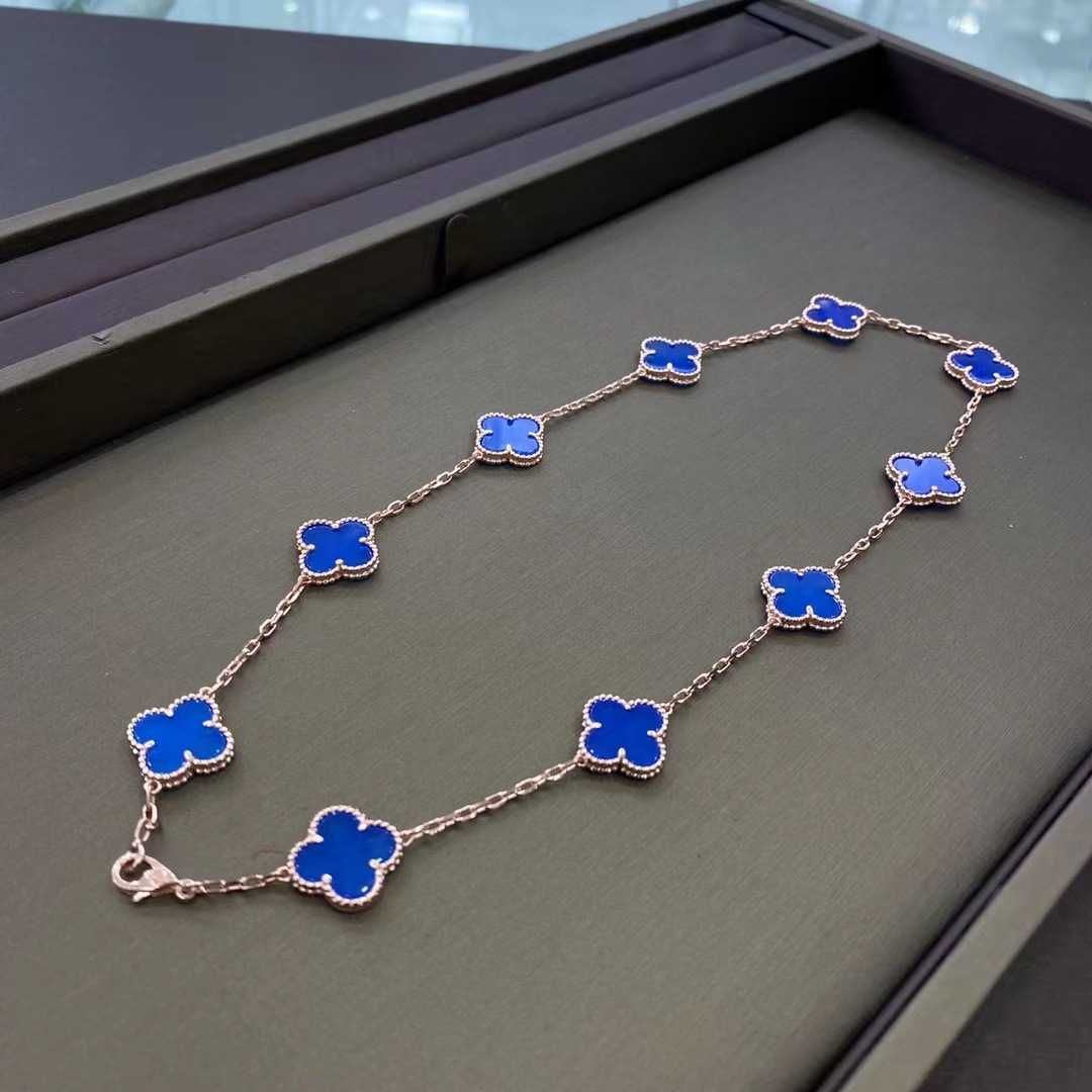 Tien bloem blauwe agaat ketting (rose G