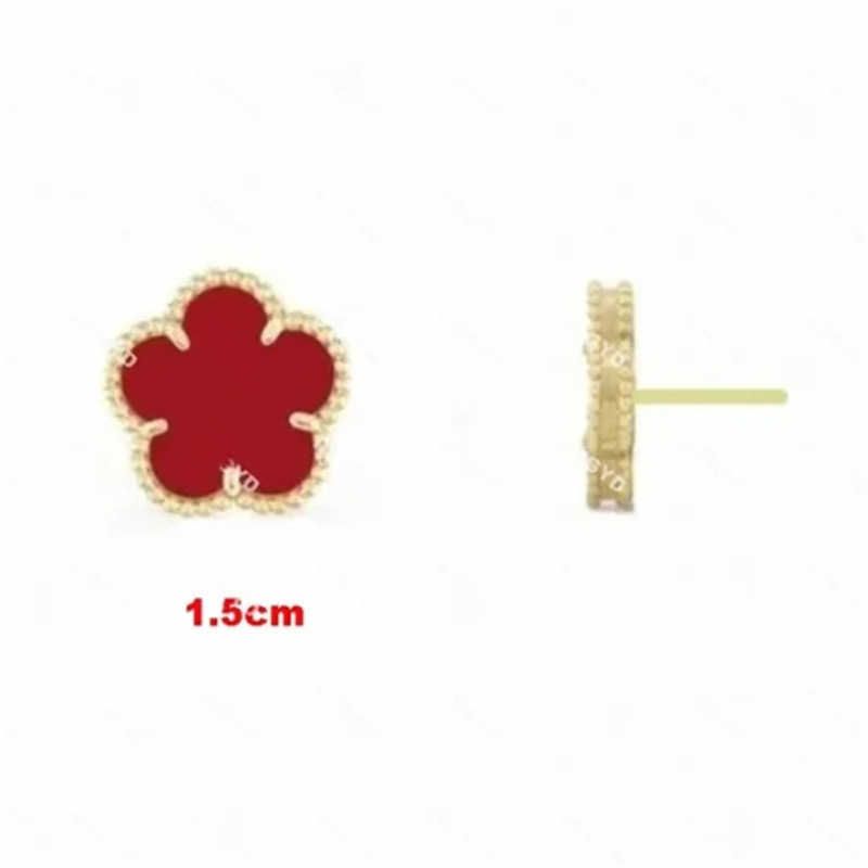 Single Flower Earrings Red-Yellow Gold