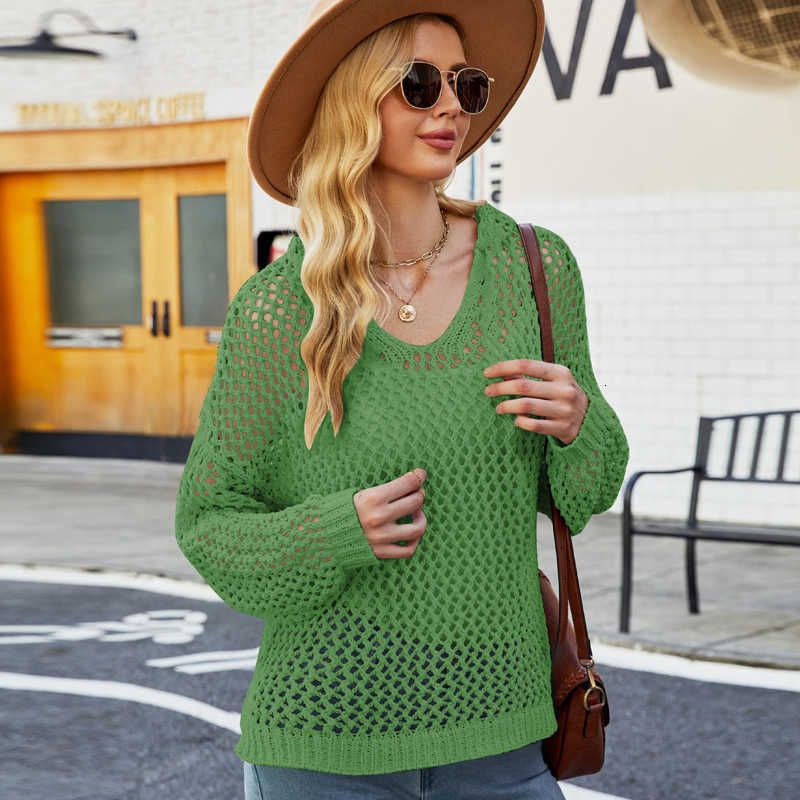 Green Hollow Out Blouse