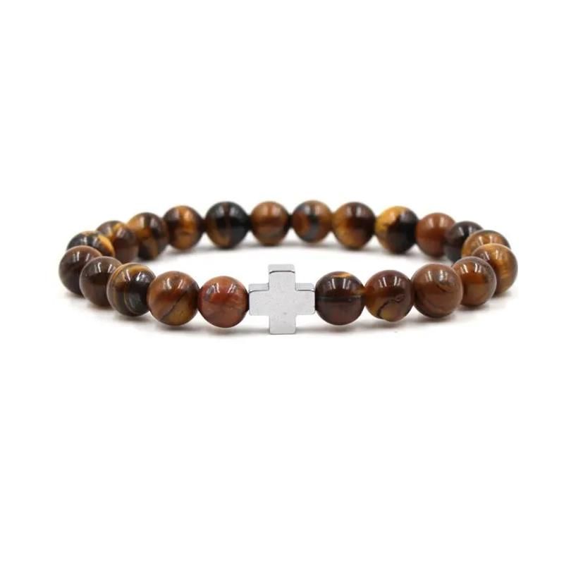 Tiger Eye+Silver Plated Cross